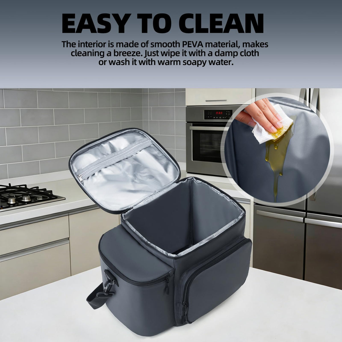 PYJH Ninja Crispi case easy-clean PEVA lining simplifies after-use cleaning.