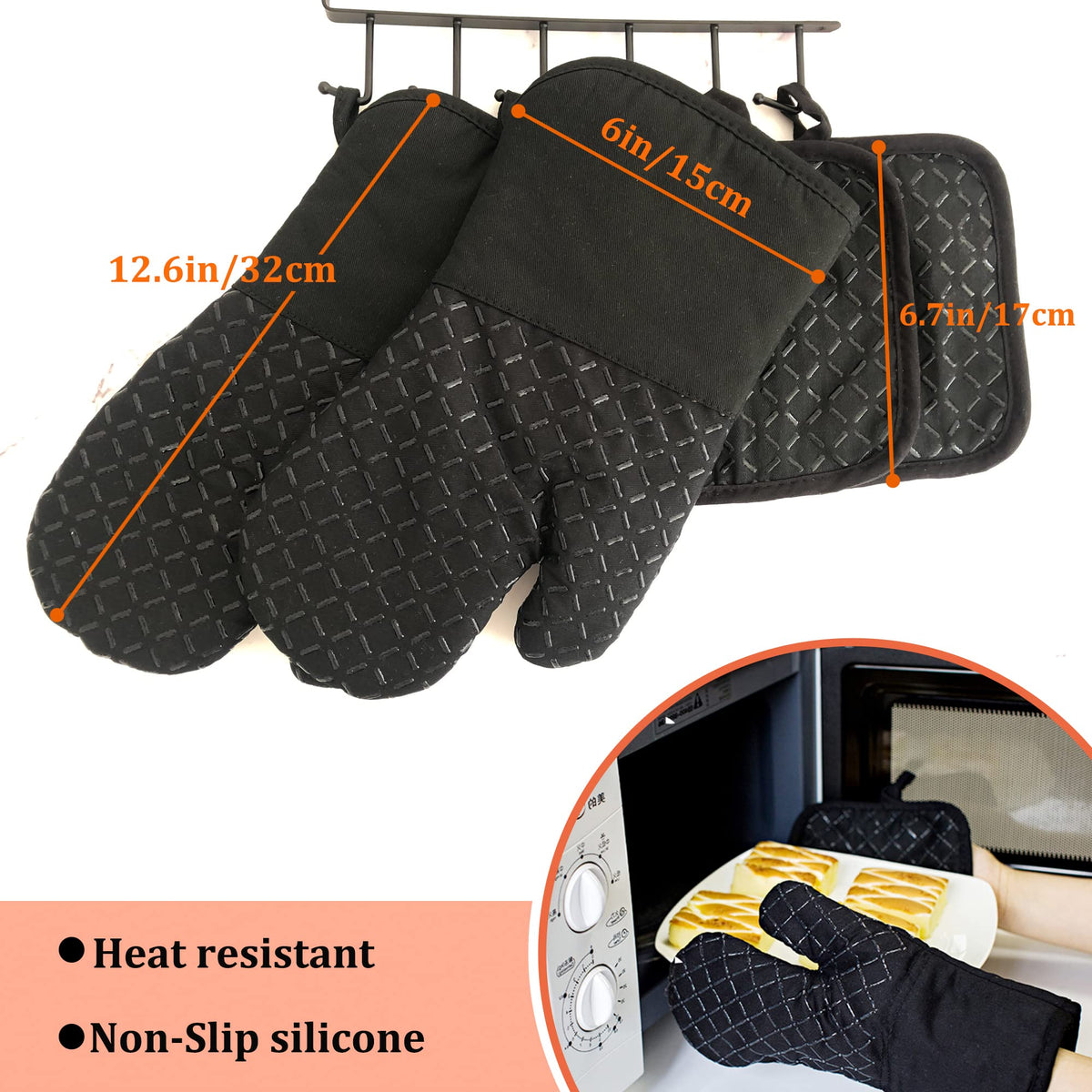 Pynqdfu pot holders with silicone texture provide a secure grip on hot cookware.