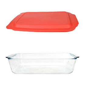 Pyrex 233PC red lid shown with the 5 Qt dish, ideal for storing leftovers.