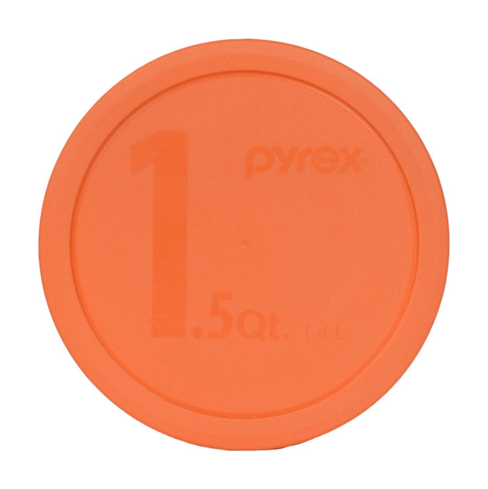 Pyrex 323-PC orange lid closeup showing secure fit and BPA-free plastic.