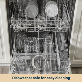 Pyrex glass canisters are dishwasher safe for easy cleanup.