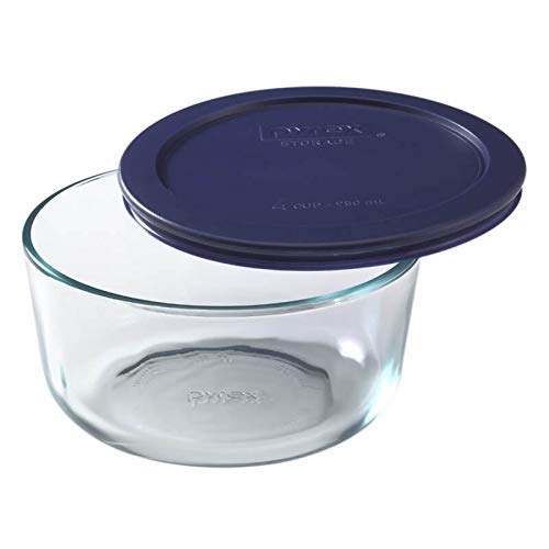 Pyrex 7200 dark blue lid seals bowls for fridge storage.