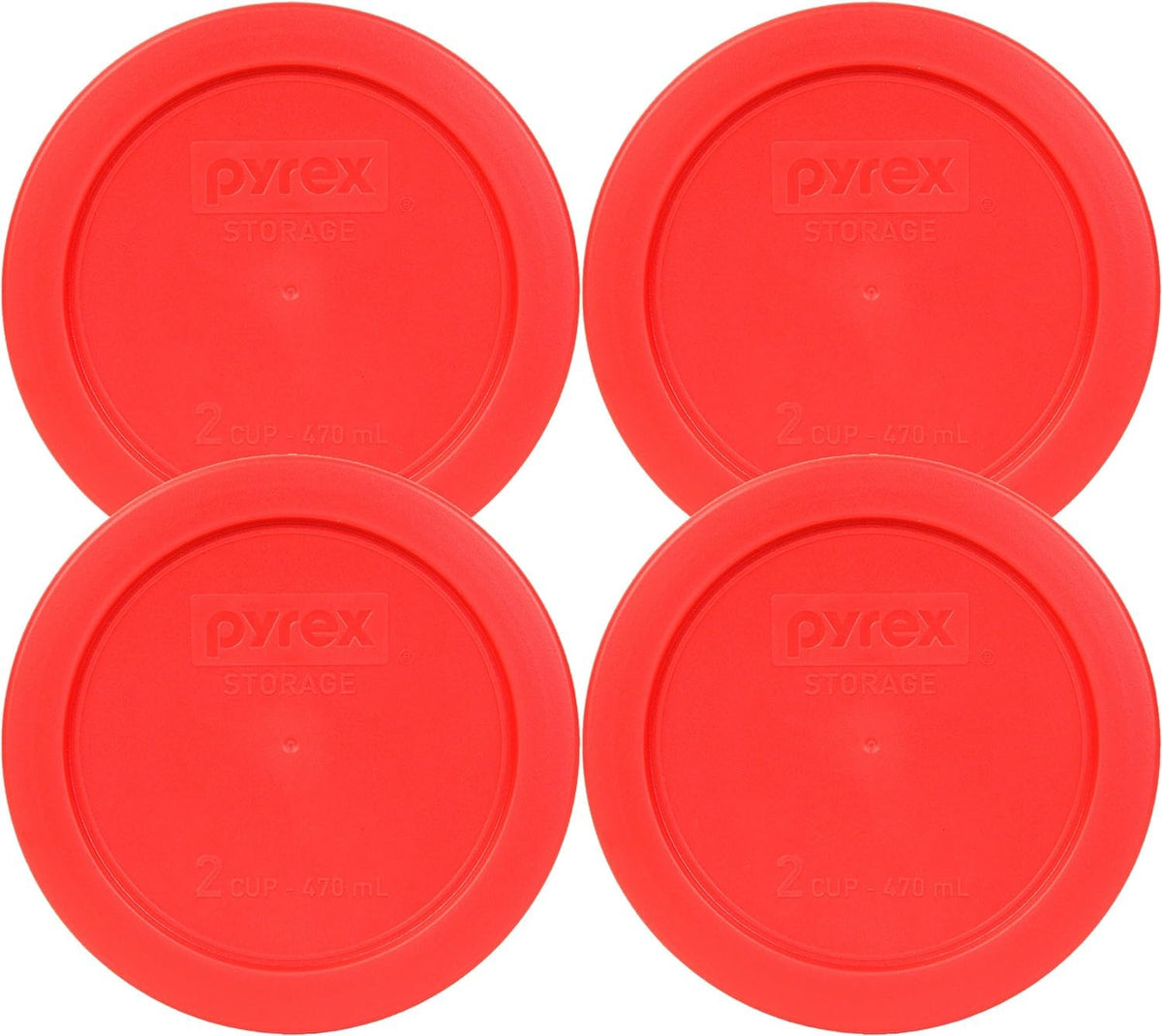 Pyrex 7200-PC four pack red lids for 2 cup bowls preserve leftovers.