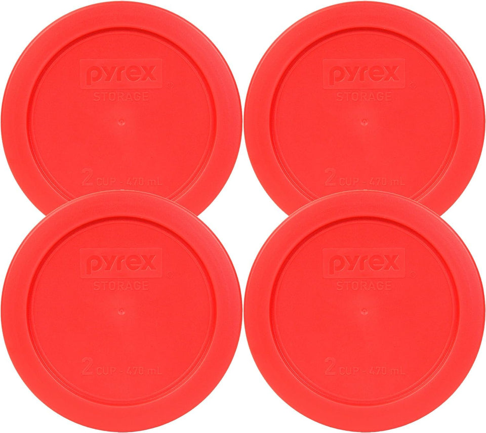Pyrex 7200-PC four pack red lids for 2 cup bowls preserve leftovers.