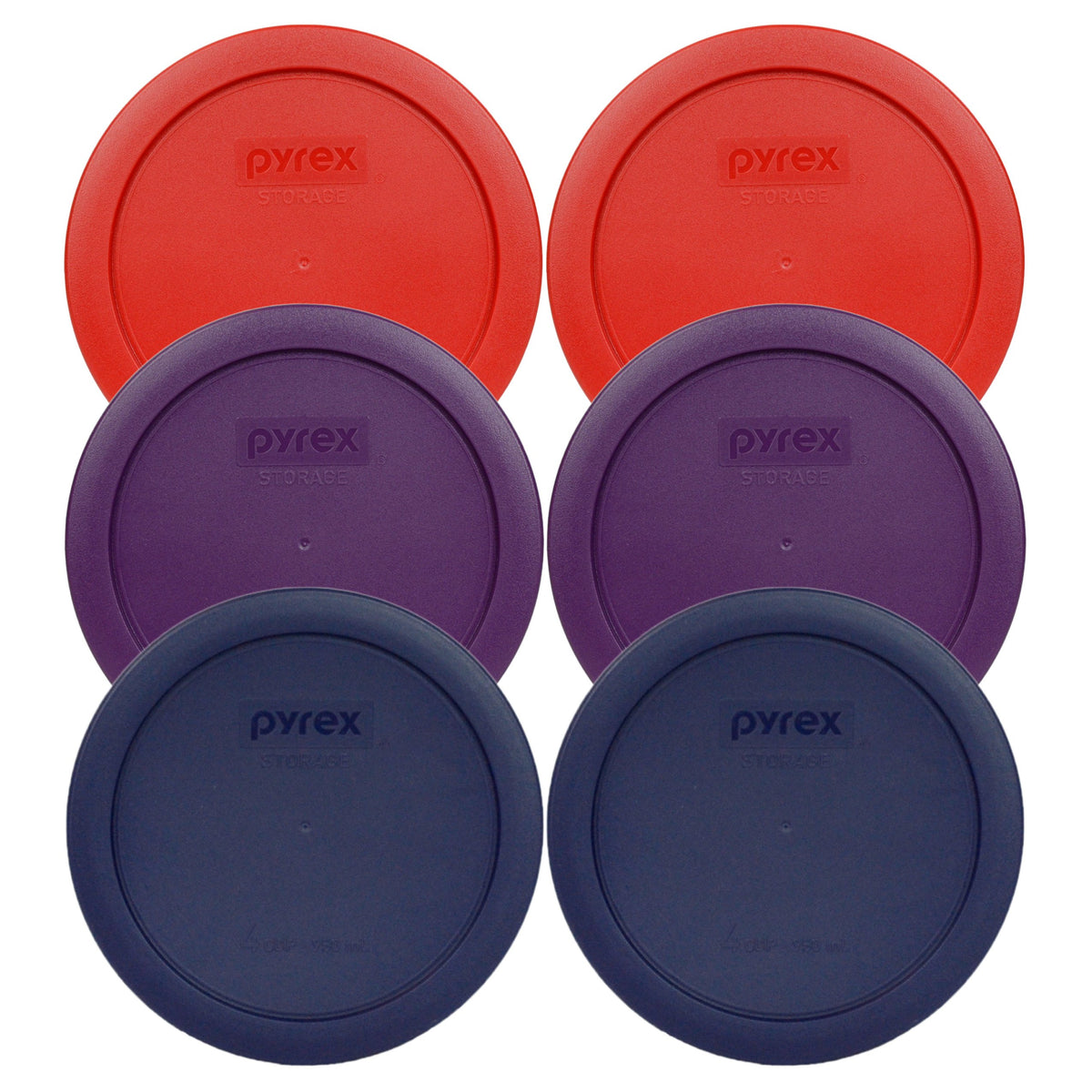 Pyrex 7201-PC lids for 4-cup bowls, color-coded set keeps leftovers fresh and stackable