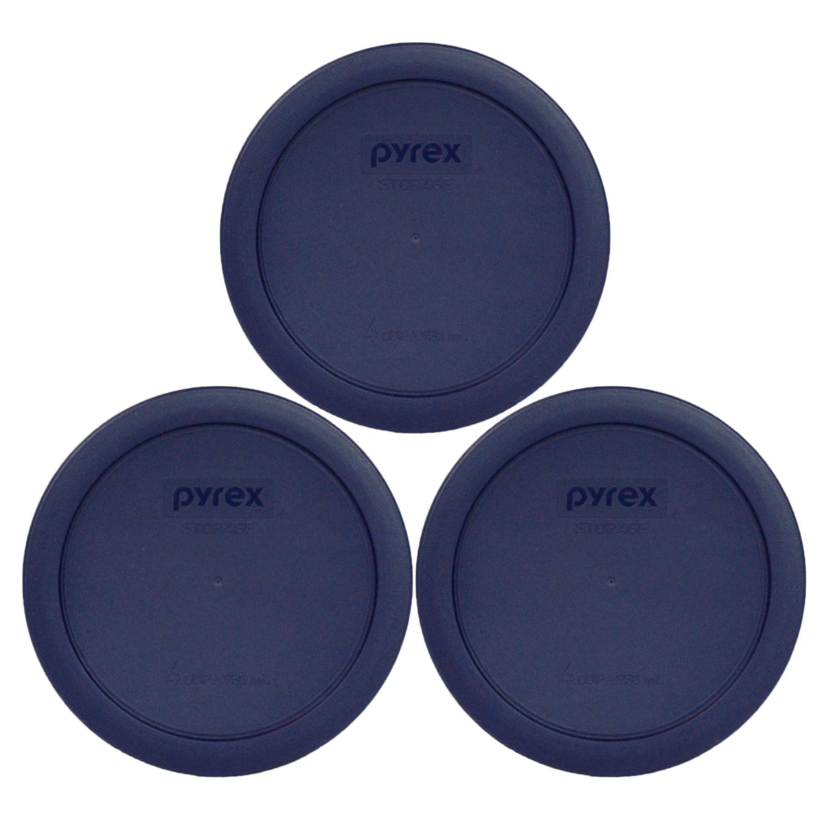 Pyrex 7201-PC lid pack for four-cup round bowls, ideal for organized storage.