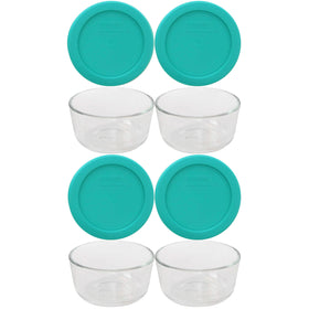 Pyrex 7202 1-cup glass bowls in front view with crystal-clear, non-porous glass.