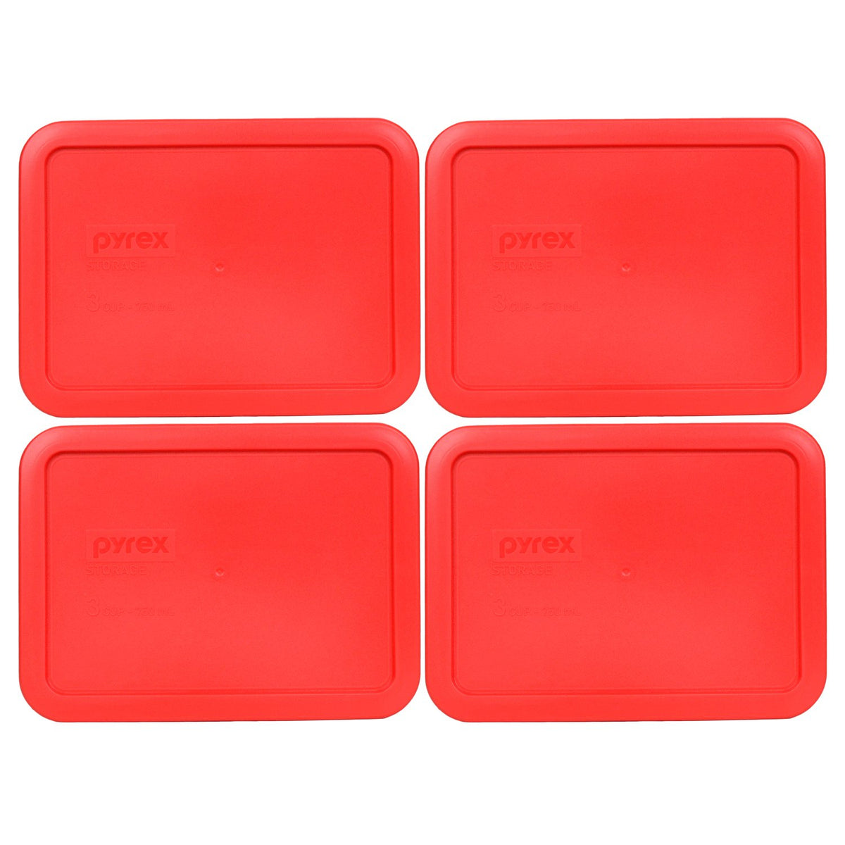 Pyrex 7210-PC red replacement lids four-pack, front view, secure seal for fridge storage.