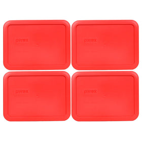 Pyrex 7210-PC red replacement lids four-pack, front view, secure seal for fridge storage.