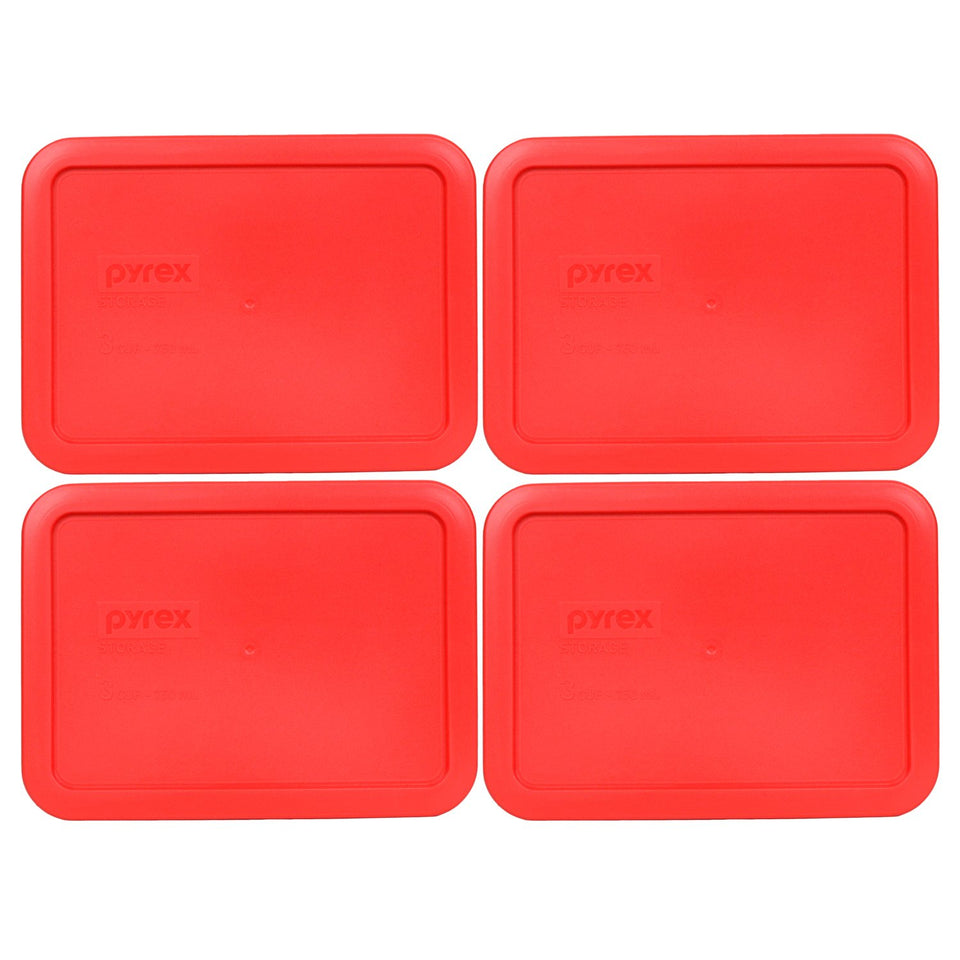 Pyrex 7210-PC red replacement lids four-pack, front view, secure seal for fridge storage.
