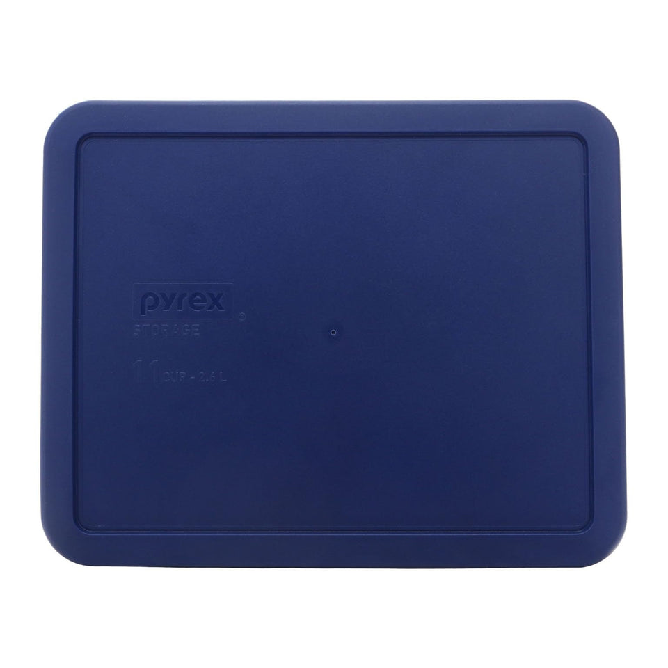 Pyrex 7212-PC blue lid shows airtight seal for 11-cup containers.