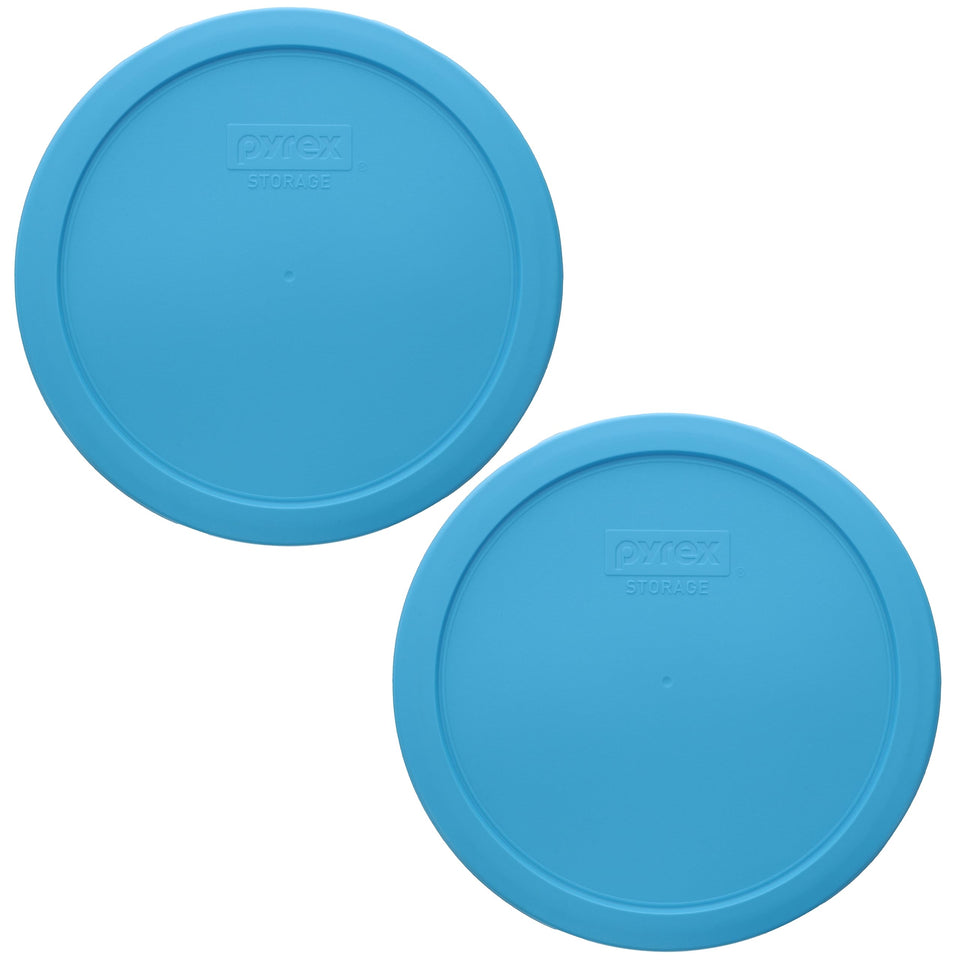 Pyrex 7402-PC bright blue lid front view shows a snug fit for bowls.