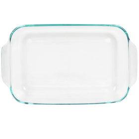 Pyrex Basics 2-quart glass baking dish clear view of baked layers