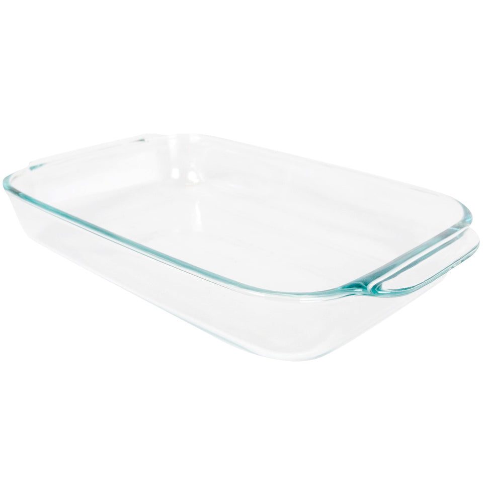 Pyrex Basics 2-quart glass baking dish clear view shows even baking