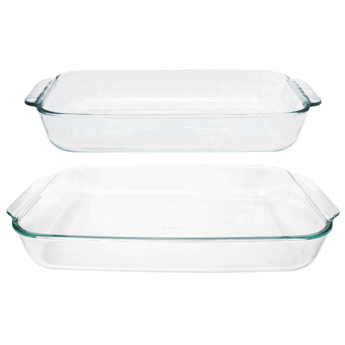 Pyrex Basics 3-quart clear glass baking dish, ideal for casseroles and roasting.