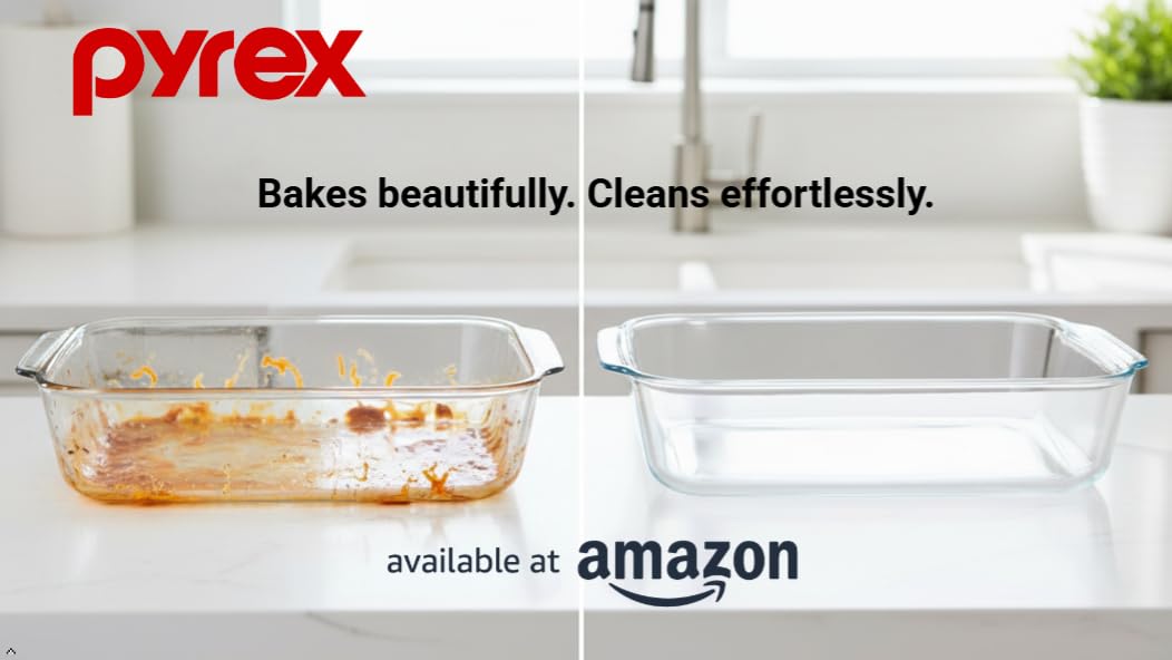 Pyrex clear glass shows browning and progress while cooking.