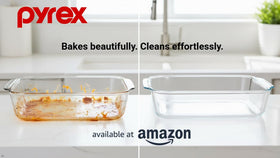 Pyrex clear glass shows browning and progress while cooking.