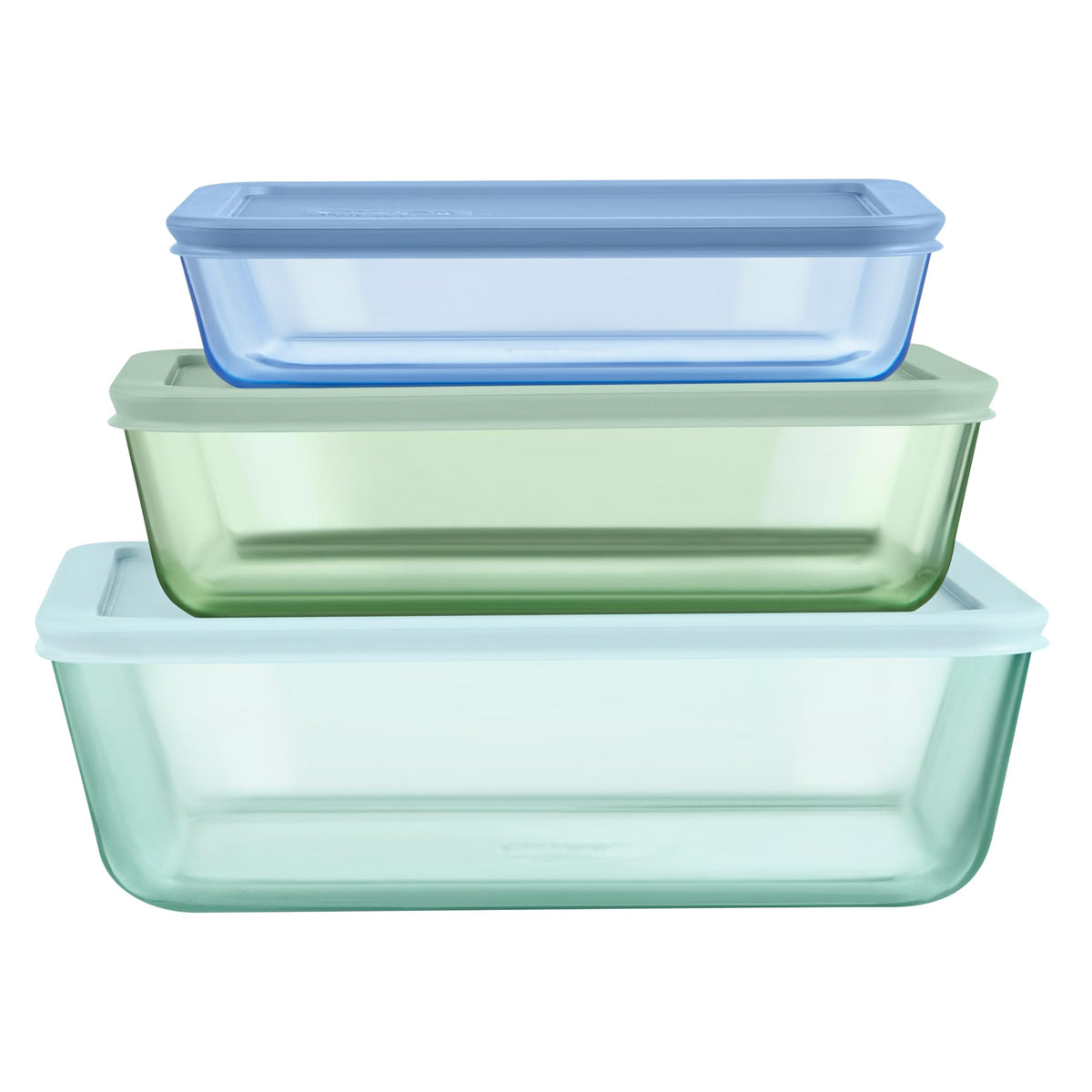 Pyrex Colors 3-cup rectangle glass container with lid for easy leftovers and grab-and-go meals.