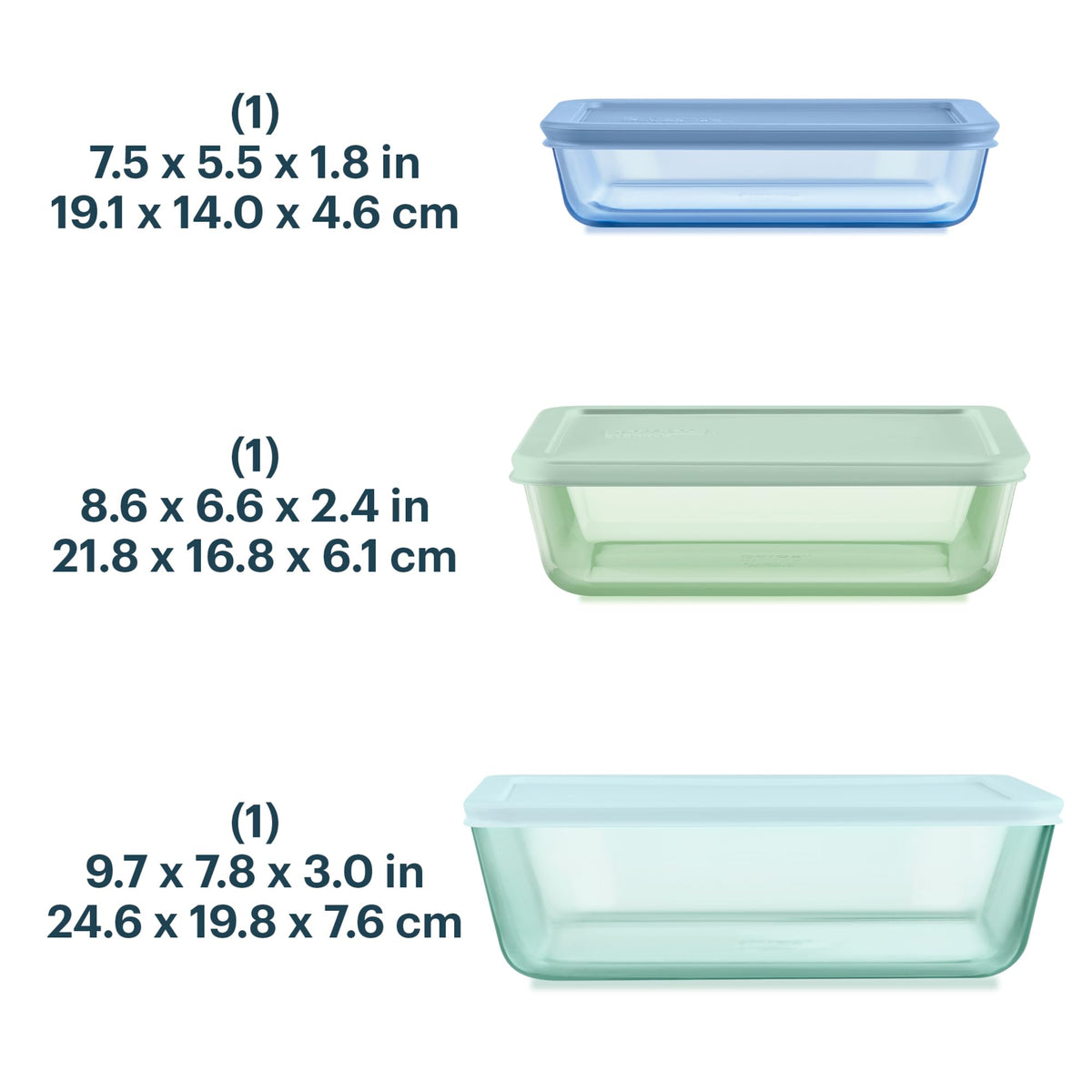 Pyrex Colors 4-cup rectangle glass container with lid preserves flavors for snacks and lunches.
