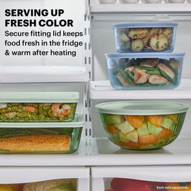 Pyrex Colors nesting design saves space in your kitchen.