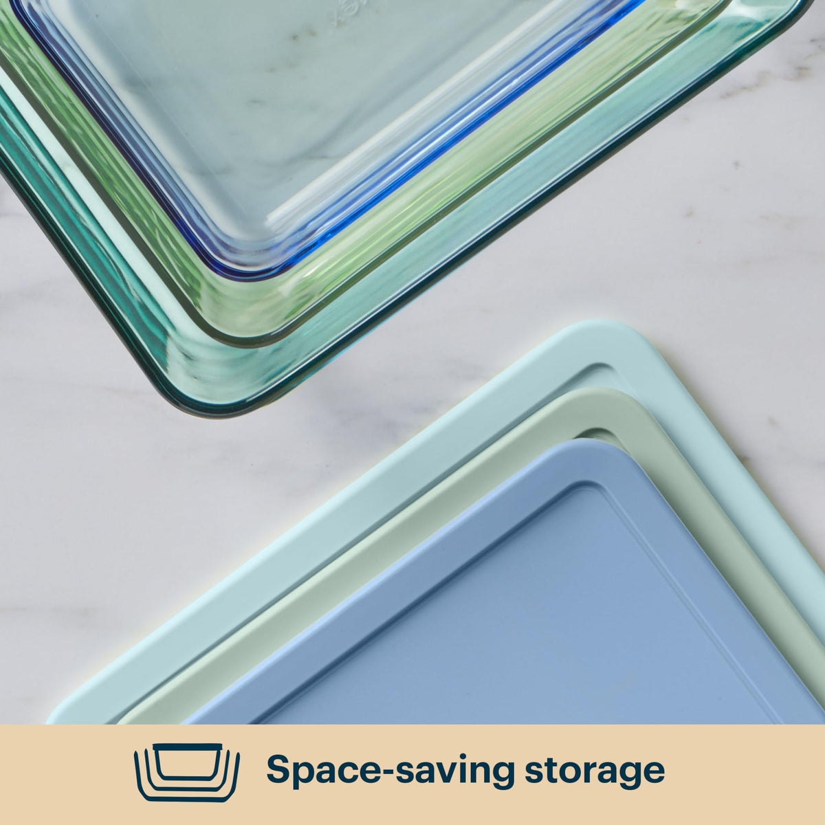Pyrex Colors snug-fit lid close-up showing secure seal.