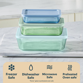 Pyrex Colors stain- and odor-resistant glass helps keep reusable containers clean.