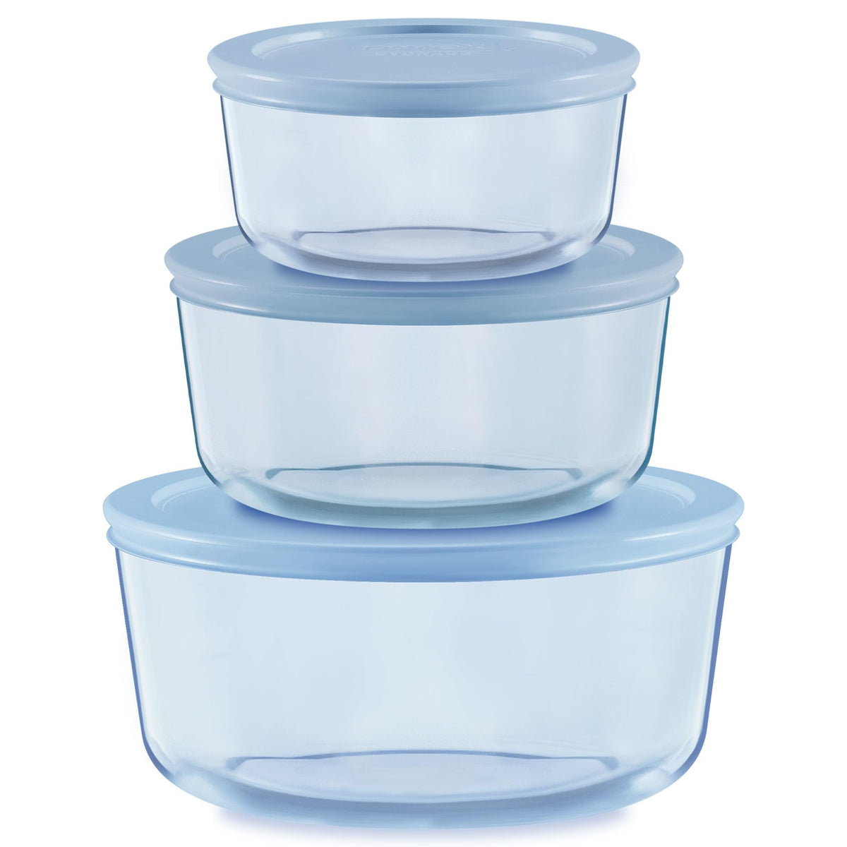 Pyrex Colors Tinted 2-cup round container with snug lid for fresh, grab-and-go meals.