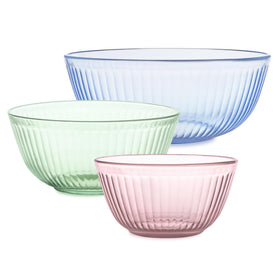 Pyrex Colors tinted 3-pack bowls displayed together for versatile prep and serving