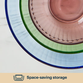 Close-up of the small tinted bowl highlighting glass clarity for precise mixing