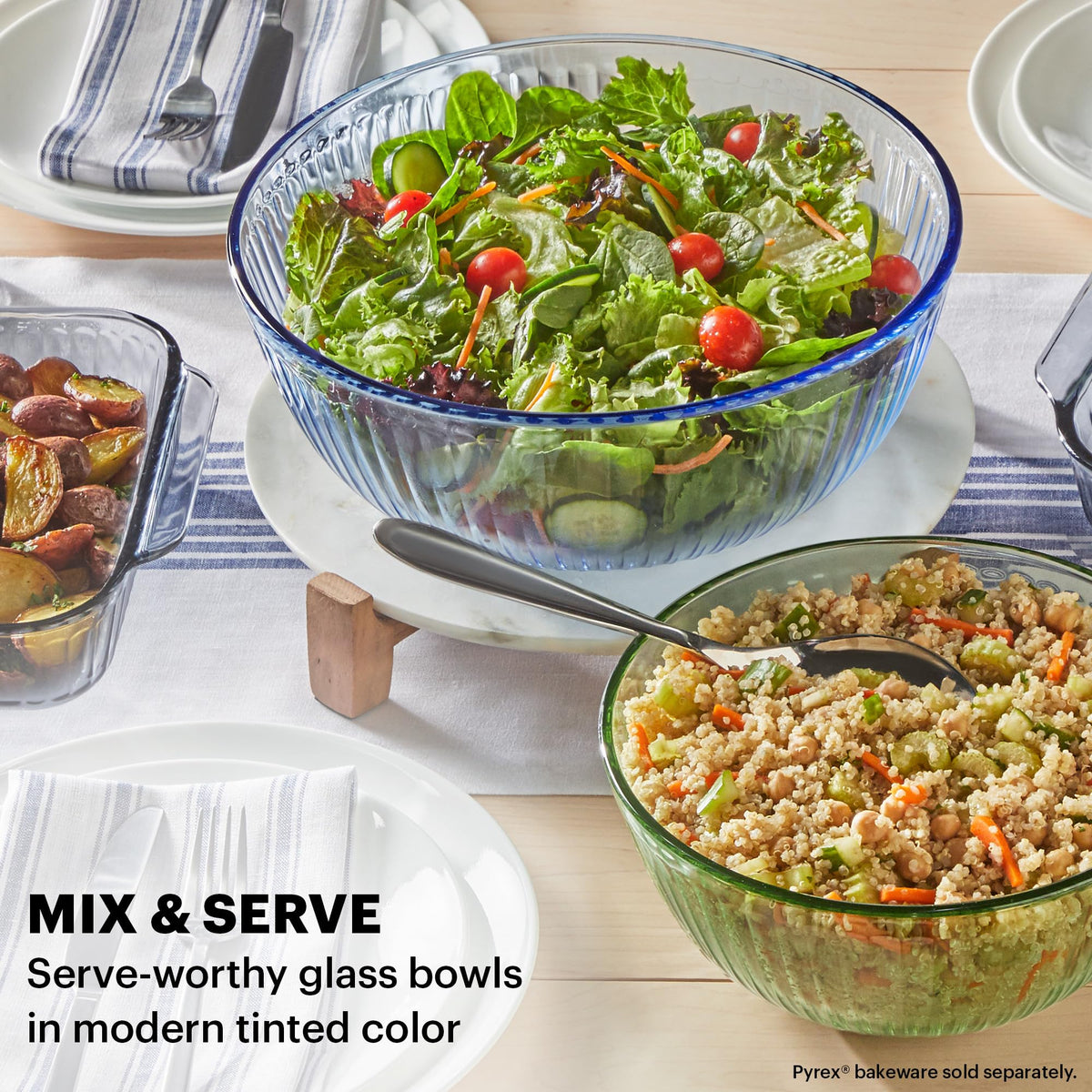 Pyrex Colors tinted 4.5qt bowl large-batch mixing.