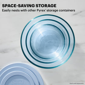 Pyrex Colors Tinted 7-cup round container for storing larger dishes with secure lids.