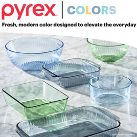 Pyrex Colors tinted bowls clean easily in the dishwasher.