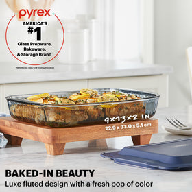 Close-up of Pyrex lid showing secure fit for fresh leftovers.