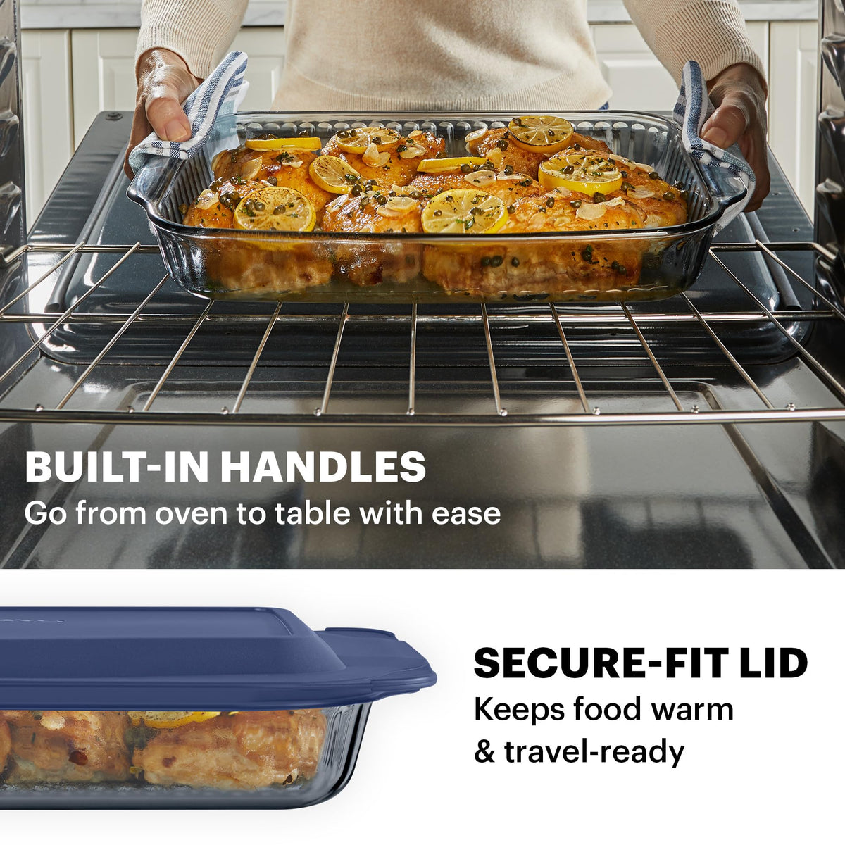 Pyrex Colors Tinted oven-ready glass heats evenly.