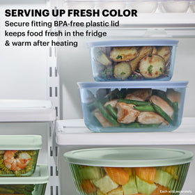 Pyrex Colors Tinted lids provide a snug-fit seal for freezer and dishwasher safe use.