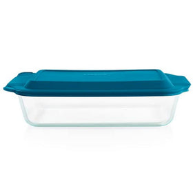 Pyrex deep 9x13 baking dish with lid, ready for prep, baking, and storage.