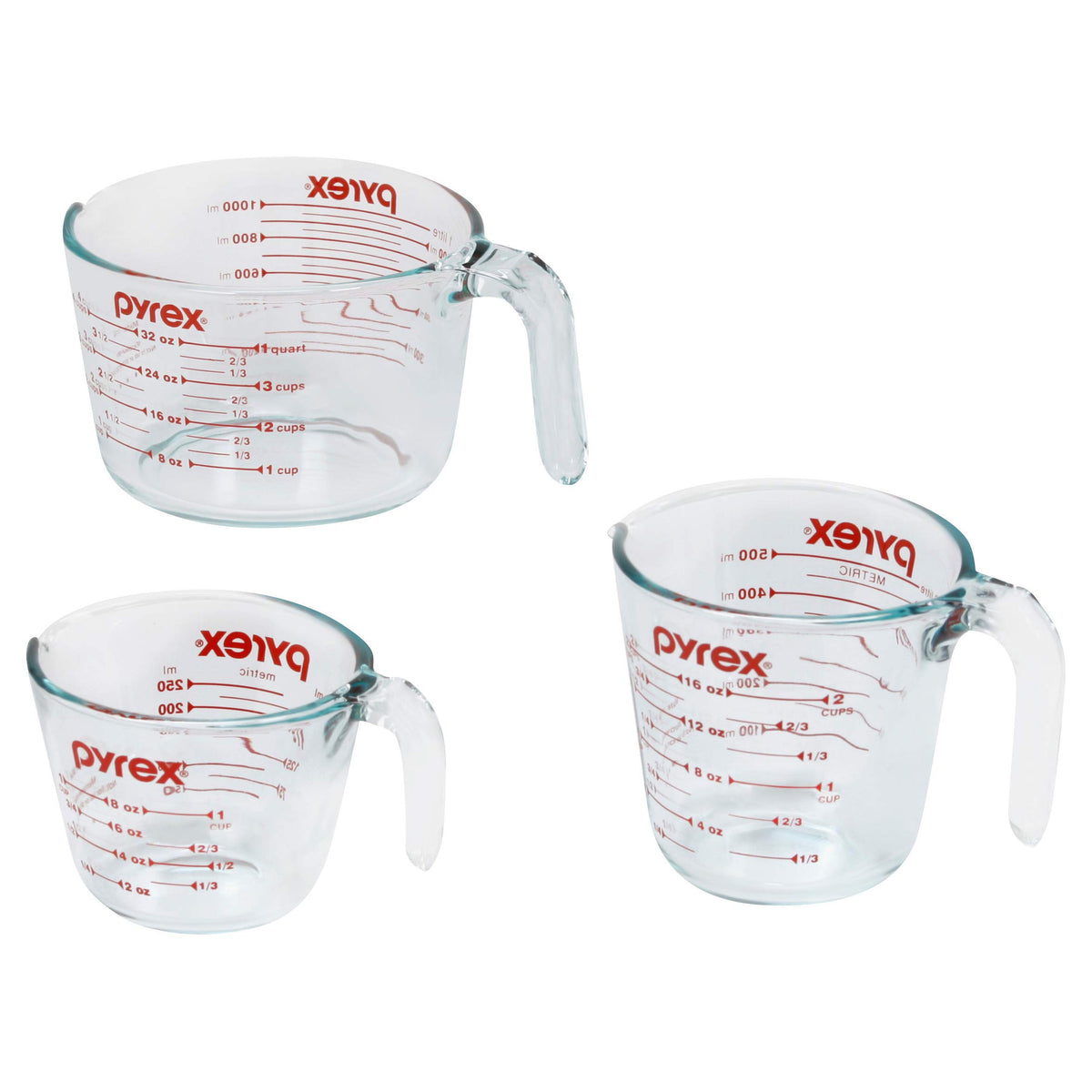 Pyrex Essentials 1-cup measuring cup with easy-grip handle for precise pouring.