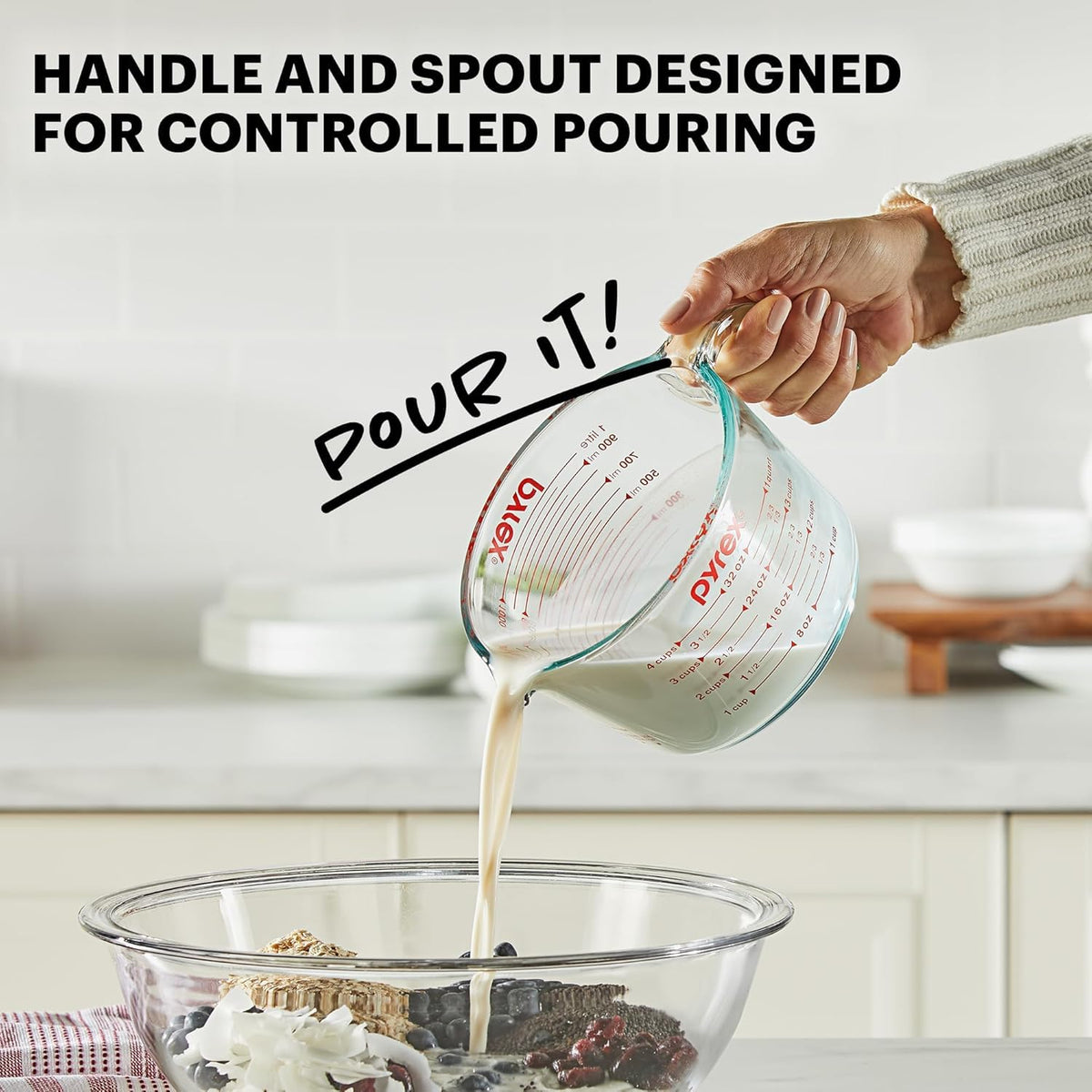Pyrex Essentials cups are microwave, dishwasher-safe for convenient melting and cleanup.