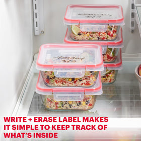 Pyrex Freshlock container safe for freezer and top-rack dishwasher cleaning.