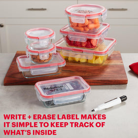 Pyrex Freshlock write-and-erase labels help track contents.