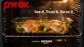 Pyrex versatile: oven, microwave, freezer, and fridge ready.