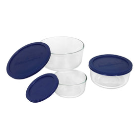 Pyrex Simply Store 7-Cup Round Container with lid for bulk meals.