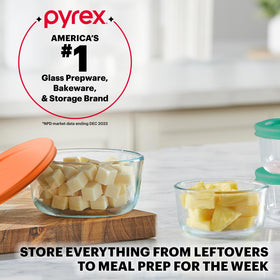 Brightly colored Pyrex Simply Store lid adds vibrant storage organization.