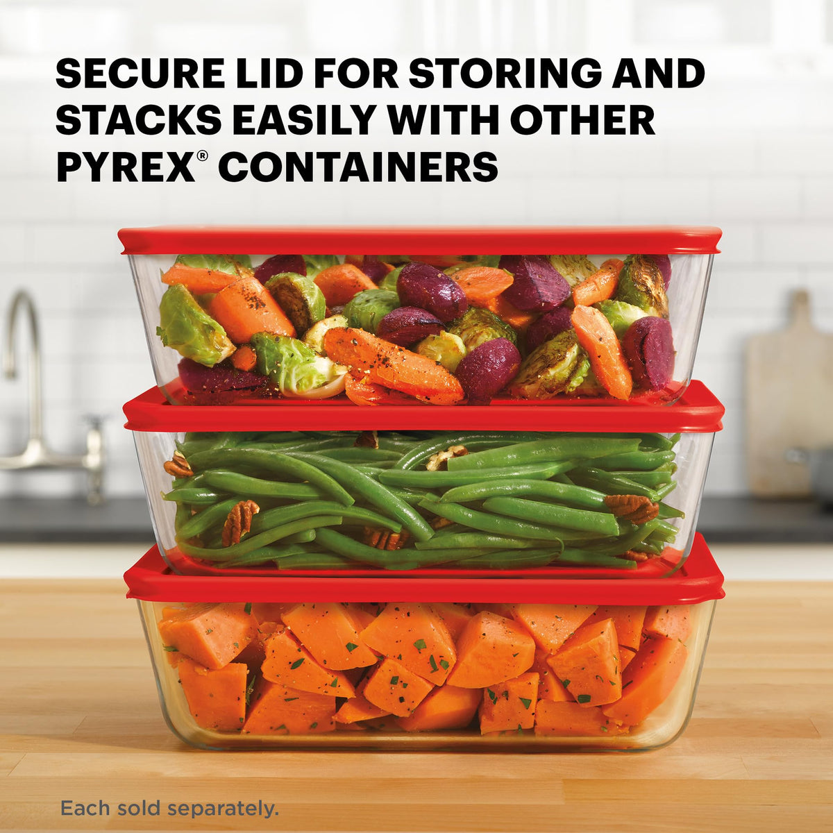 Close-up of Securefit BPA-free lid on Pyrex Simply Store container for freshness