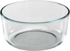 Pyrex Storage Plus 7-Cup Round Dish with Blue Lid in fridge keeps leftovers fresh.