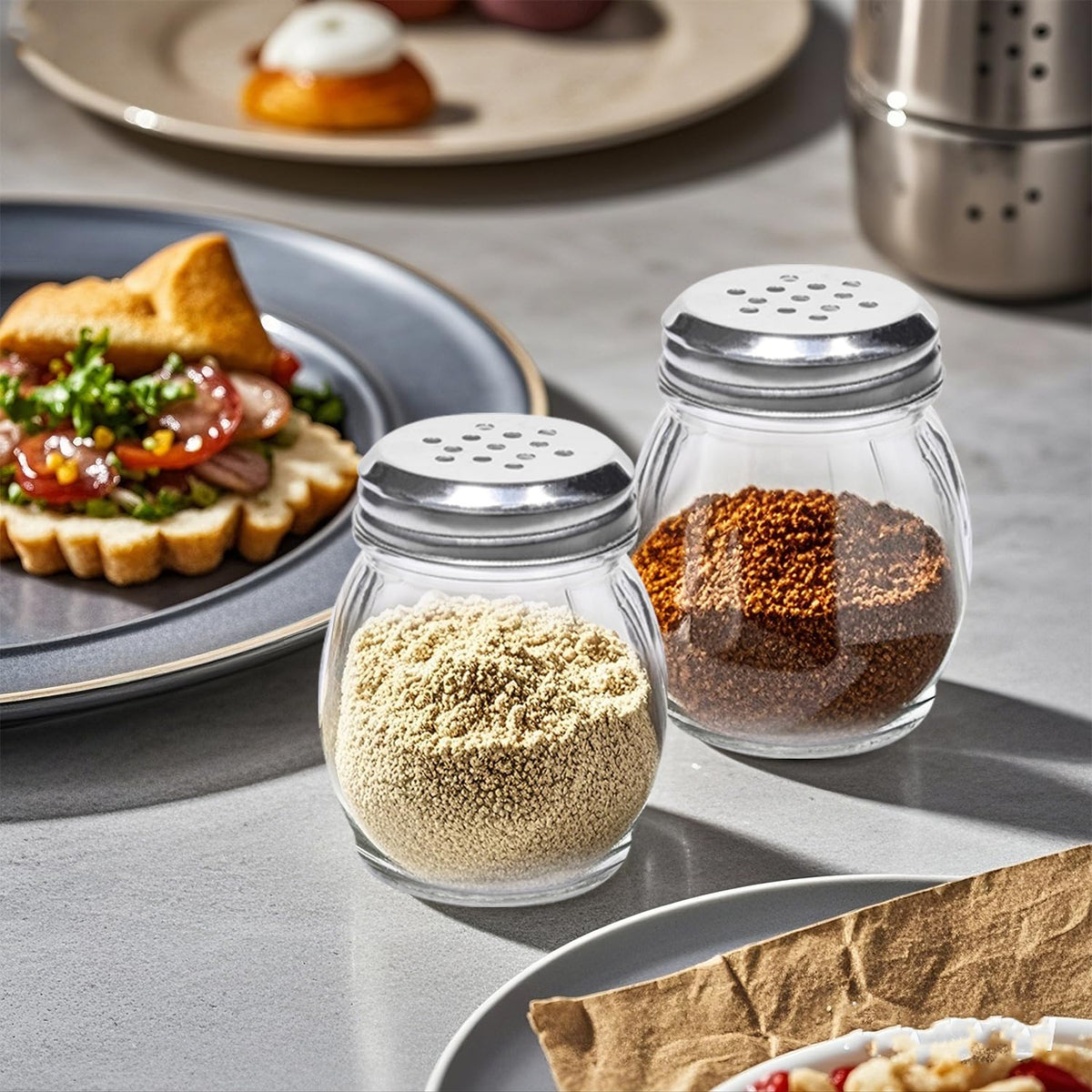 PYVYLO 20-pack glass shakers for organized kitchen storage.