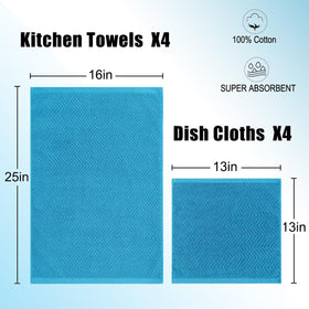 QAJ 8-pack kitchen towels and dishcloths bundle for versatile cleaning tasks.