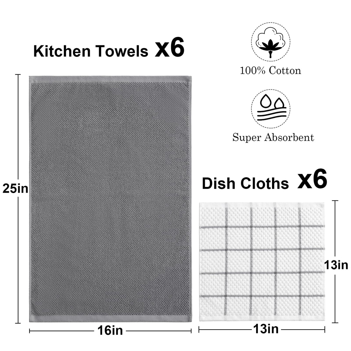QAJ dishcloths 13x13 in front view, dense weave ideal for drying and wiping