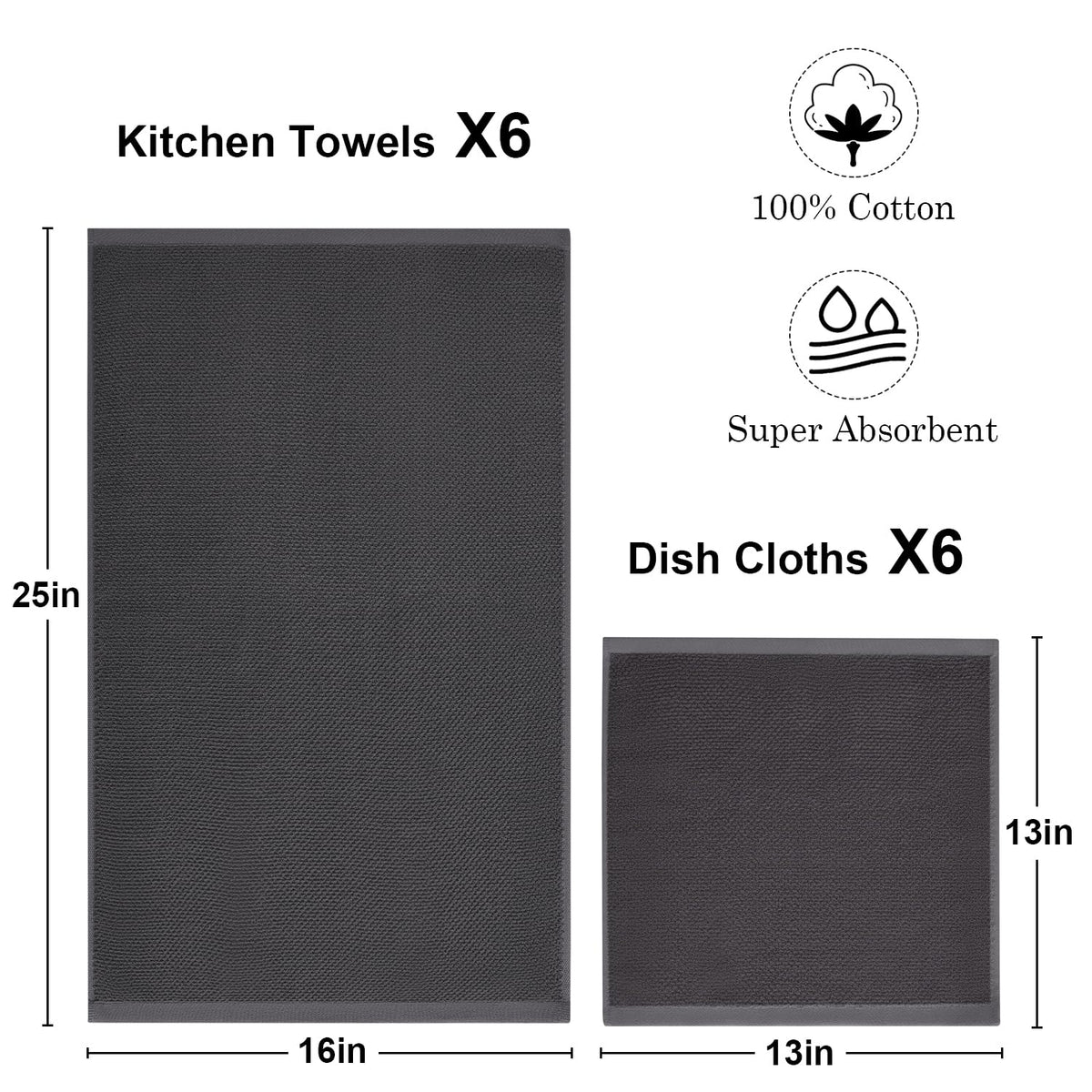 QAJ dishcloths 13x13 pack demonstrate quick-drying, lint-free surface for after-dish cleanup.