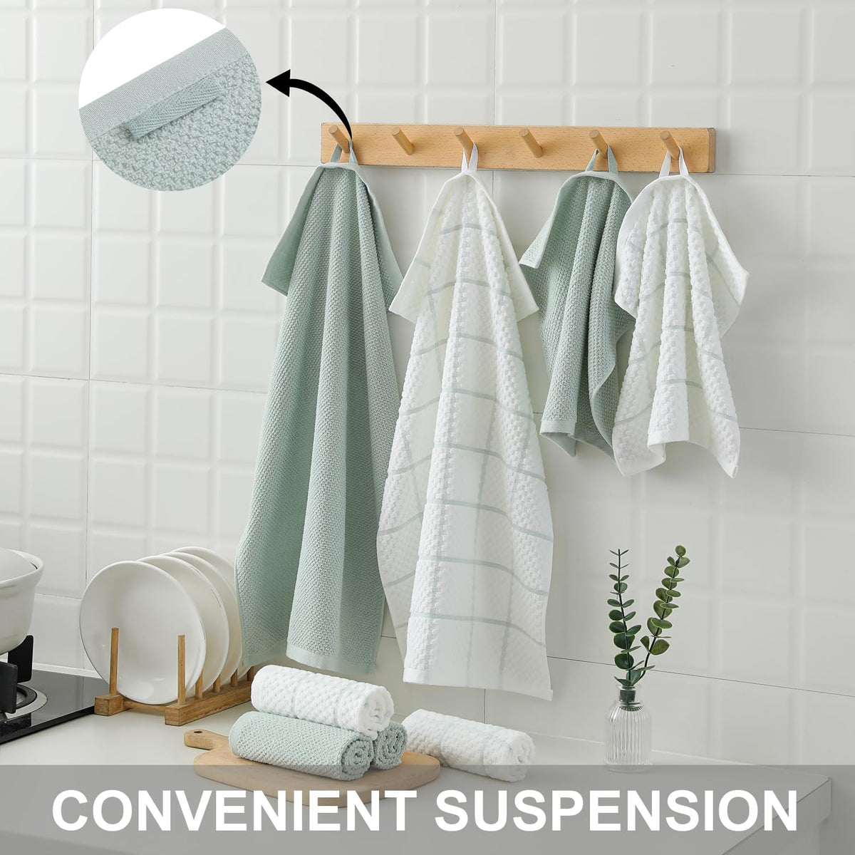 QAJ dishcloths demonstrate high absorbency for countertops and pans.